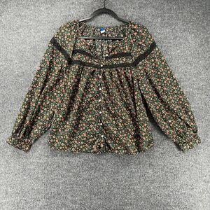 Old Navy Blouse Top Womens M Floral Button Up Peasant Boho Cottagecore Prairie